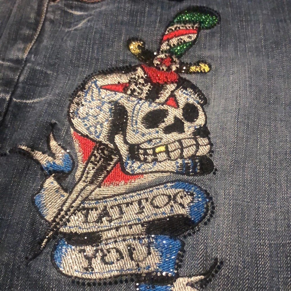 Ed Hardy Skull and Cross Tattoo Straight Leg Jeans Sz18 - Picture 12 of 13